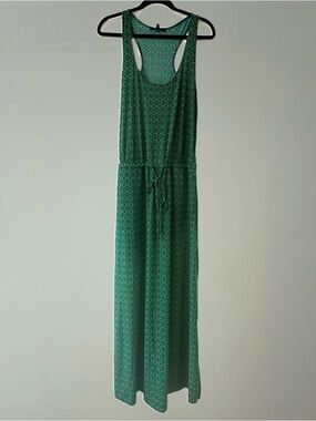 Sleeveless Green Geometric Racerback Maxi Dress